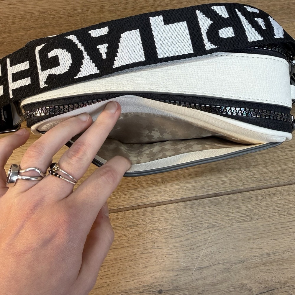 Karl Lagerfeld Maybelle Double Zip White Iridescent Crossbody Camera Bag Pouch - Picture 6 of 16